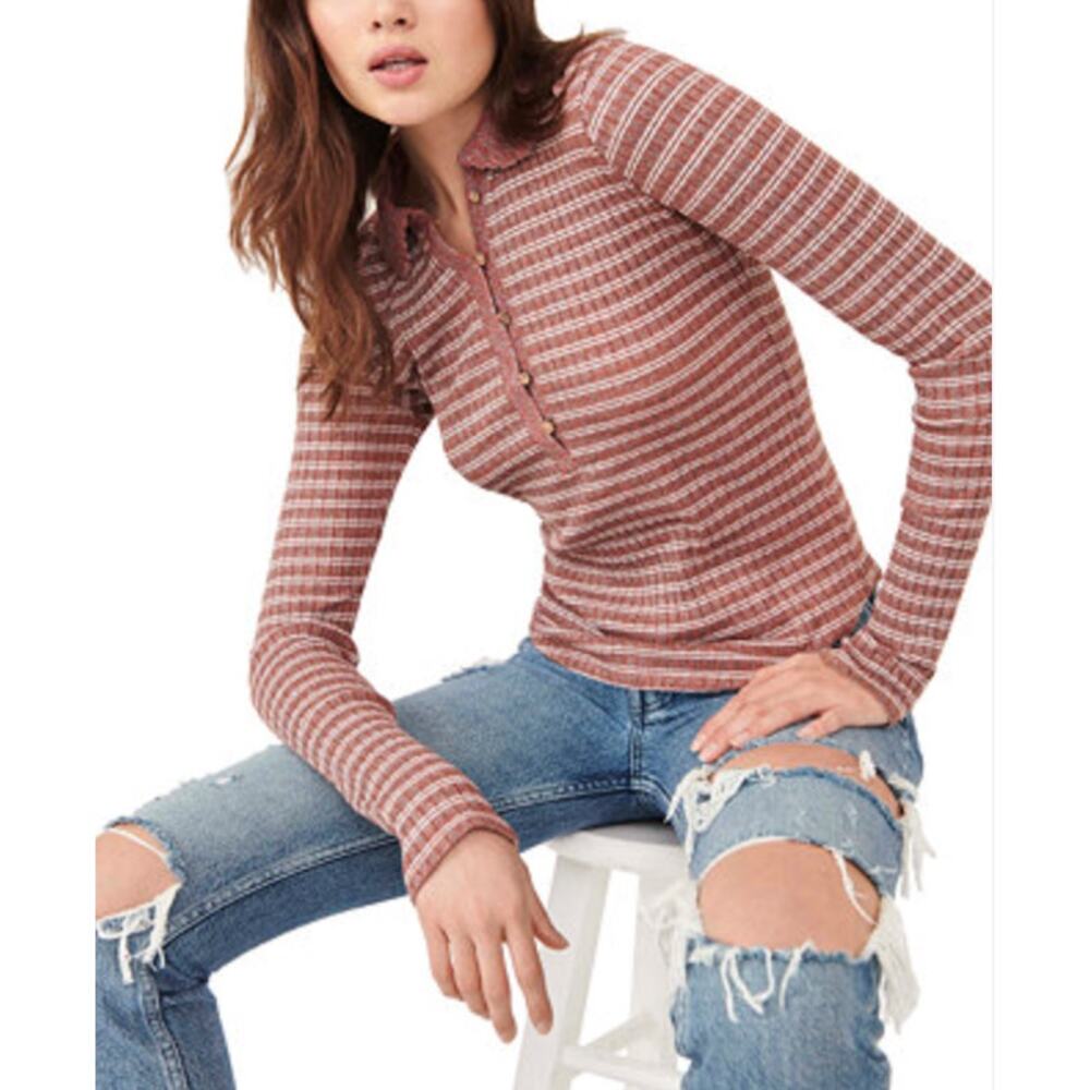 Free People Delilah Ribbed Henley Top Size XS